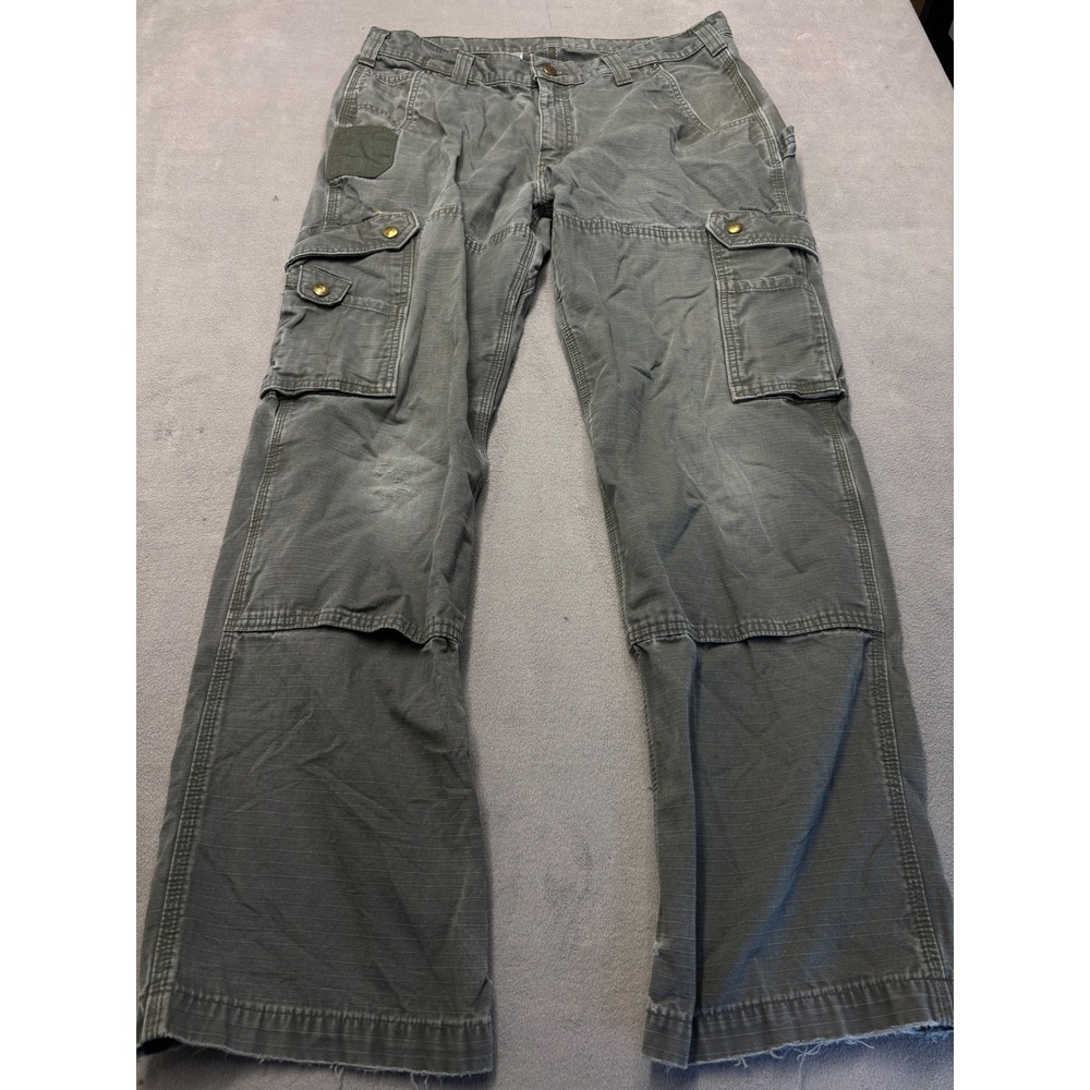 Carhartt B342-MOS Moss Green Ripstop Cargo Pants Mens 35x32 Relaxed Fit Workwear